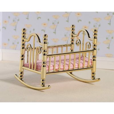 'Brass' Cradle & Pink Check Mattress                        