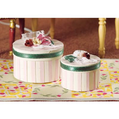 Luxury Pink Stripe Hat Boxes, 2 pcs                         