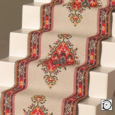 Cream & Red Stair Carpet Runner                                 