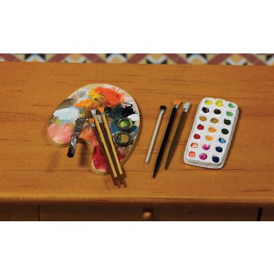 Artists Palette, Brushes and Paints, 5 pcs                  