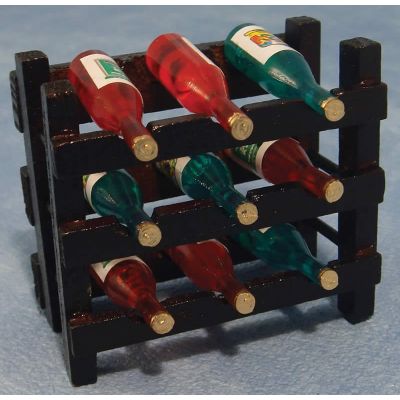 Wood Wine Rack & 9 Bottles