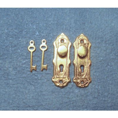 Brass Trad Knob, Plate & Key set pk2